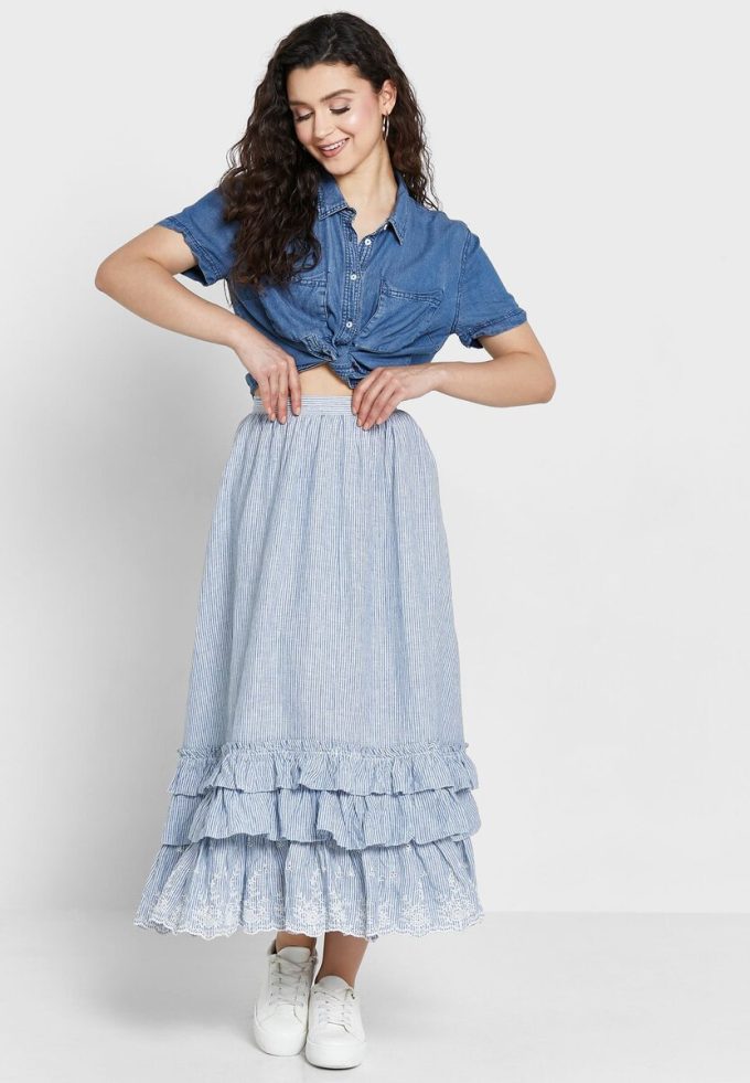 Faldas de cintura alta con volantes de Ralph Lauren para mujer en azul Faldas de cintura alta con volantes de Ralph Lauren para mujer en azul