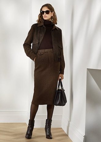 Faldas de lana con diseño de espiga Mychele de Ralph Lauren para mujer, color marrón Faldas de lana con diseño de espiga Mychele de Ralph Lauren para mujer, color marrón