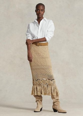 Faldas de macramé con flecos en punto pointelle de Ralph Lauren para mujer en beige Faldas de macramé con flecos en punto pointelle de Ralph Lauren para mujer en beige