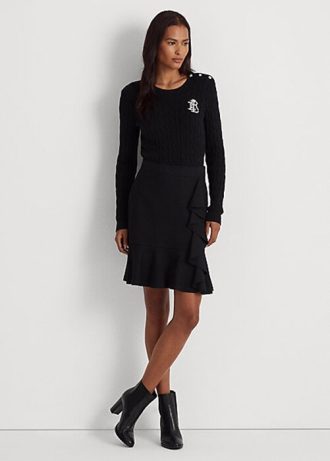 Faldas de punto con volantes de Ralph Lauren para mujer, color negro Faldas de punto con volantes de Ralph Lauren para mujer, color negro