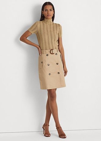 Faldas de sarga microlijadas con cinturón Ralph Lauren beige para mujer
