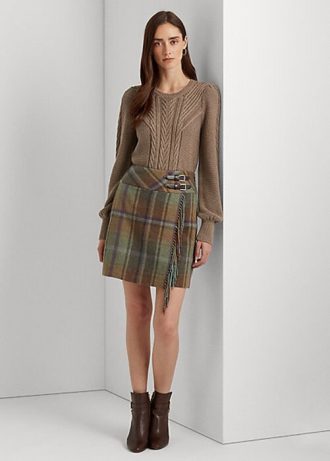 Faldas de tweed con flecos y cuadros multicolores de Ralph Lauren para mujer
