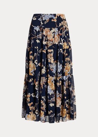Faldas escalonadas de georgette arrugado con flores multicolores de Ralph Lauren para mujer