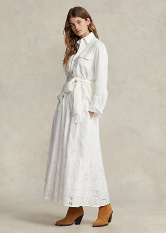 Faldas midi de lino con ojales de Ralph Lauren para mujer en blanco