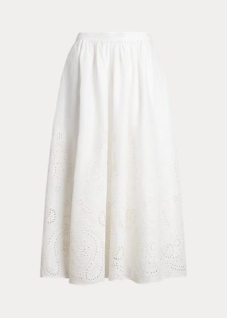 Faldas midi de lino con ojales de Ralph Lauren para mujer en blanco