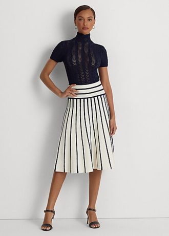 Faldas midi de punto a rayas Ralph Lauren para mujer en color crema/azul marino