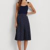 Faldas plisadas de crepé con lunares de Ralph Lauren para mujer en color crema/azul marino