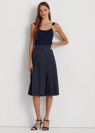 Faldas plisadas de crepé con lunares de Ralph Lauren para mujer en color crema/azul marino Faldas plisadas de crepé con lunares de Ralph Lauren para mujer en color crema/azul marino