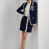 Faldas tubo de crepé bicolor con botones delanteros de Ralph Lauren para mujer, color crema/azul marino Faldas tubo de crepé bicolor con botones delanteros de Ralph Lauren para mujer, color crema/azul marino