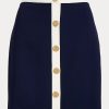 Faldas tubo de crepé bicolor con botones delanteros de Ralph Lauren para mujer, color crema/azul marino Faldas tubo de crepé bicolor con botones delanteros de Ralph Lauren para mujer, color crema/azul marino