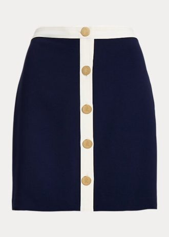 Faldas tubo de crepé bicolor con botones delanteros de Ralph Lauren para mujer, color crema/azul marino Faldas tubo de crepé bicolor con botones delanteros de Ralph Lauren para mujer, color crema/azul marino