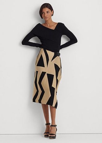 Faldas tubo Ralph Lauren de mezcla de algodón con estampado geométrico en negro y marrón para mujer Faldas tubo Ralph Lauren de mezcla de algodón con estampado geométrico en negro y marrón para mujer