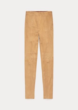 Leggings de ante de cordero Ralph Lauren para mujer en color caqui