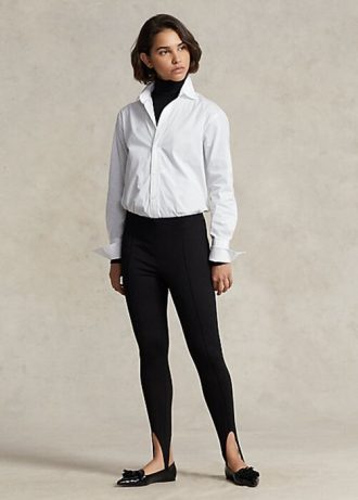 Leggings elásticos de punto con estribos y pinzas de Ralph Lauren para mujer, color negro