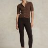 Leggings Ralph Lauren con cremallera lateral elástica y estribo para mujer, color marrón