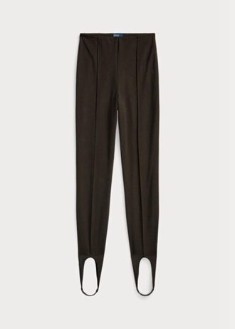 Leggings Ralph Lauren con cremallera lateral elástica y estribo para mujer, color marrón