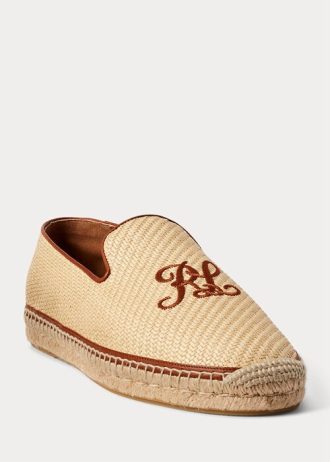 Mocasines de lona bordada Ralph Lauren beige para hombre