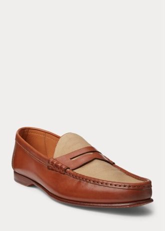 Mocasines Ralph Lauren Chalmers de piel de becerro y lona para hombre, color marrón