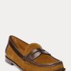 Mocasines Ralph Lauren de ante con ribete de cuero marrón para mujer Mocasines Ralph Lauren de ante con ribete de cuero marrón para mujer