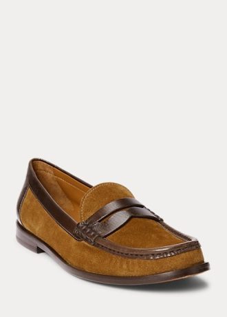 Mocasines Ralph Lauren de ante con ribete de cuero marrón para mujer