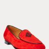 Mocasines Ralph Lauren Laurel de ante de cabra bordados para mujer en rojo