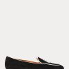 Mocasines Ralph Lauren Laurel de ante de cabra con borlas para mujer en beige y blanco