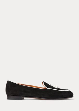 Mocasines Ralph Lauren Laurel de ante de cabra con borlas para mujer en beige y blanco
