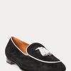 Mocasines Ralph Lauren Laurel de ante de cabra con borlas para mujer en beige y blanco