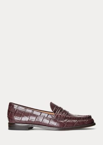 Mocasines Ralph Lauren Wynnie de piel con relieve en color burdeos para mujer Mocasines Ralph Lauren Wynnie de piel con relieve en color burdeos para mujer