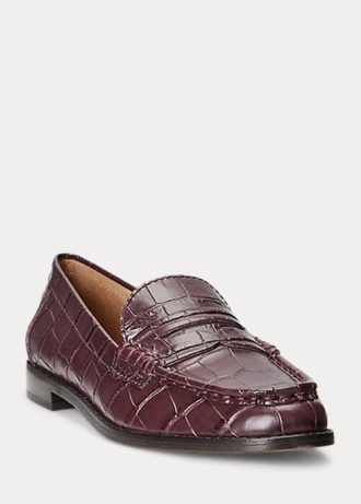 Mocasines Ralph Lauren Wynnie de piel con relieve en color burdeos para mujer Mocasines Ralph Lauren Wynnie de piel con relieve en color burdeos para mujer