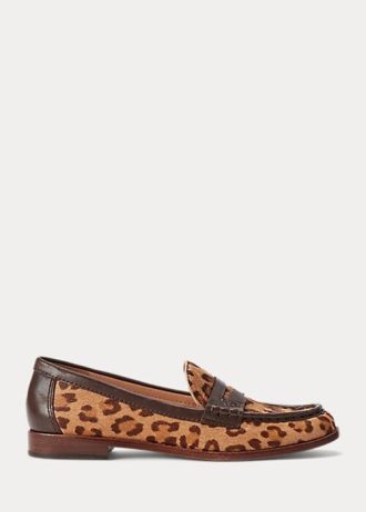 Mocasines Ralph Lauren Wynnie de piel de becerro con estampado de leopardo en marrón para mujer Mocasines Ralph Lauren Wynnie de piel de becerro con estampado de leopardo en marrón para mujer
