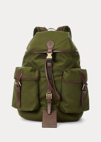 Mochilas de lona con ribete de cuero Ralph Lauren para hombre, color verde