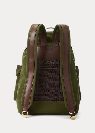 Mochilas de lona con ribete de cuero Ralph Lauren para hombre, color verde
