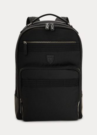 Mochilas de viaje negras con ribete de cuero de Ralph Lauren para hombre