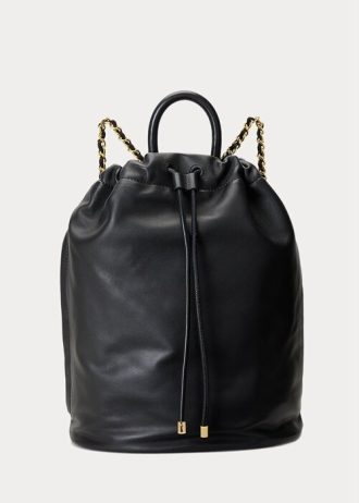 Mochilas medianas Izzie de piel napa Ralph Lauren para mujer, color negro