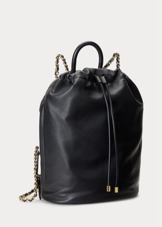 Mochilas medianas Izzie de piel napa Ralph Lauren para mujer, color negro