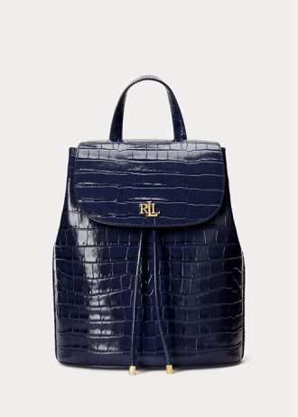 Mochilas medianas Winny de cuero repujado Ralph Lauren para mujer en color azul marino refinado