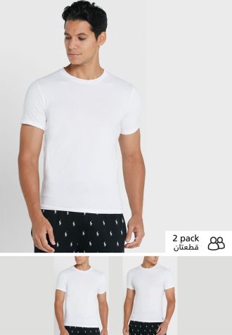 Pack de 2 camisetas básicas de cuello redondo Ralph Lauren blancas para hombre Pack de 2 camisetas básicas de cuello redondo Ralph Lauren blancas para hombre