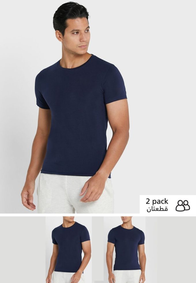 Pack de 2 camisetas básicas de cuello redondo Ralph Lauren para hombre en azul marino