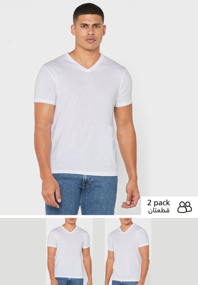 Pack de 2 camisetas Ralph Lauren Essential con cuello en V para hombre, color blanco Pack de 2 camisetas Ralph Lauren Essential con cuello en V para hombre, color blanco