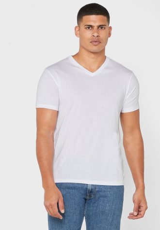Pack de 2 camisetas Ralph Lauren Essential con cuello en V para hombre, color blanco Pack de 2 camisetas Ralph Lauren Essential con cuello en V para hombre, color blanco