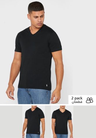 Pack de 2 camisetas Ralph Lauren Essential con cuello en V para hombre, color negro Pack de 2 camisetas Ralph Lauren Essential con cuello en V para hombre, color negro