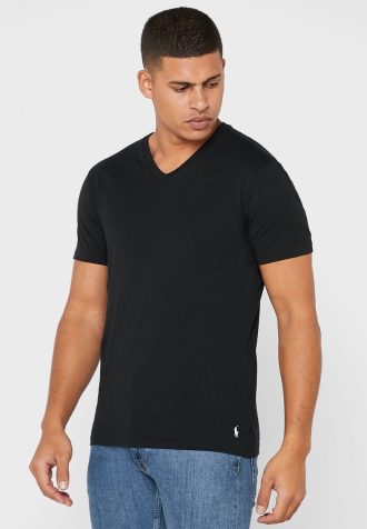 Pack de 2 camisetas Ralph Lauren Essential con cuello en V para hombre, color negro Pack de 2 camisetas Ralph Lauren Essential con cuello en V para hombre, color negro