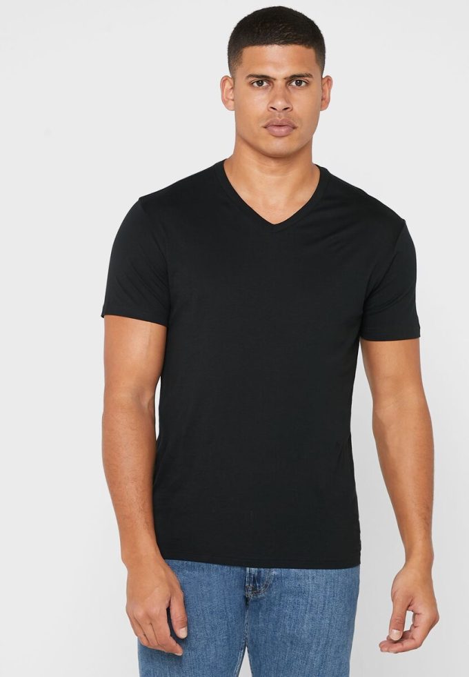 Pack de 2 camisetas Ralph Lauren Essential con cuello en V para hombre, color negro Pack de 2 camisetas Ralph Lauren Essential con cuello en V para hombre, color negro
