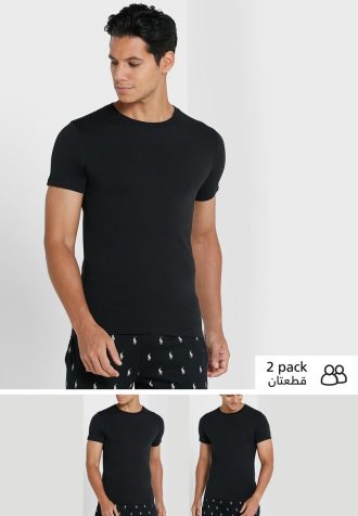 Pack de 2 camisetas Ralph Lauren Essential de cuello redondo para hombre, color negro Pack de 2 camisetas Ralph Lauren Essential de cuello redondo para hombre, color negro