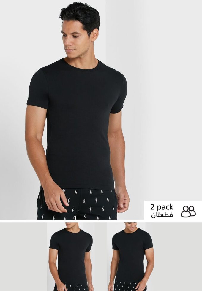 Pack de 2 camisetas Ralph Lauren Essential de cuello redondo para hombre, color negro Pack de 2 camisetas Ralph Lauren Essential de cuello redondo para hombre, color negro