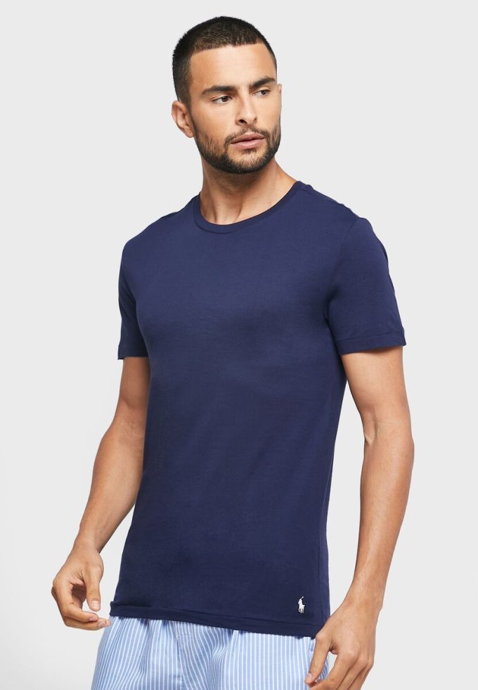 Pack de 3 camisetas Ralph Lauren de cuello redondo para hombre, color azul marino