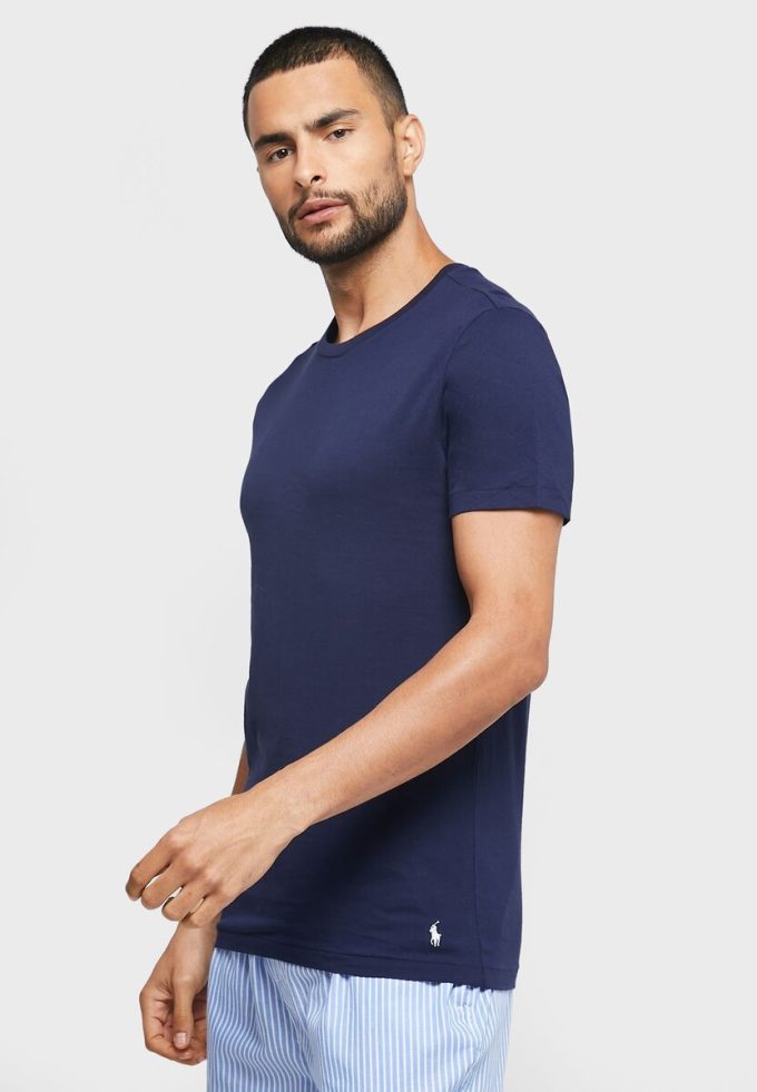 Pack de 3 camisetas Ralph Lauren de cuello redondo para hombre, color azul marino