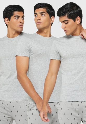 Pack de 3 camisetas Ralph Lauren grises con cuello redondo para hombre