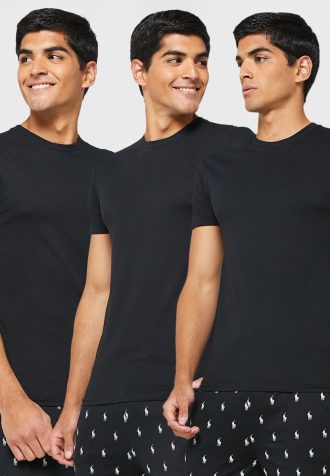 Pack de 3 camisetas Ralph Lauren negras con cuello redondo para hombre